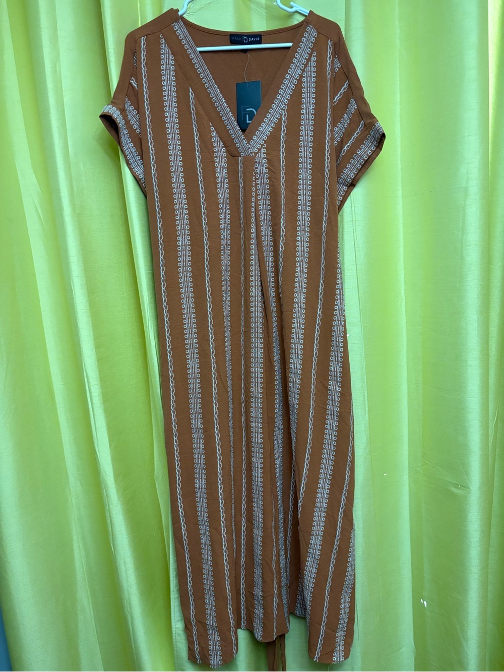 Fred David Rust Striped V‑Neck Maxi Dress